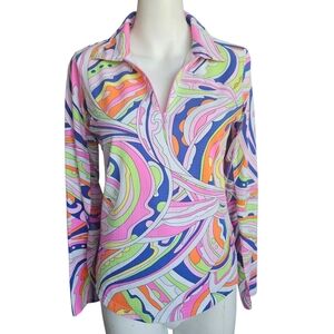 Icikuls IBKUL 1/4 Zip Long Sleeve Mesh Cooling Sun Shirt Retro Swirl - Small